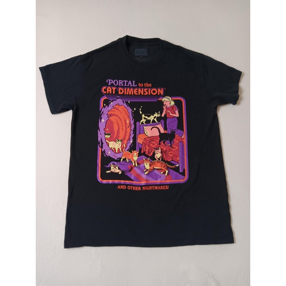 Steven Rhodes Shirt Mens M Black Portal To The Cat Dimension Graphic Tee